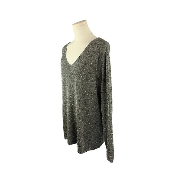 Additions By Chicos V-Neck Silver Sweater Size 3 Polyester & Rayon Blend Made - Picture 2 of 5